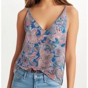 LOFT Boho Paisley Cami Blue Chiffon Resort Summer Tank Top XS